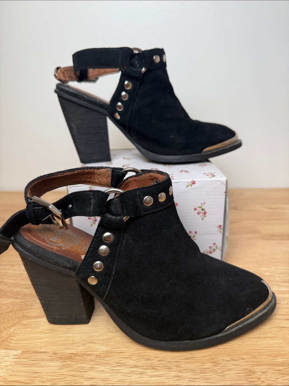 Jeffrey Campbell Suede Studded Ankle Boots with Metallic Toe
